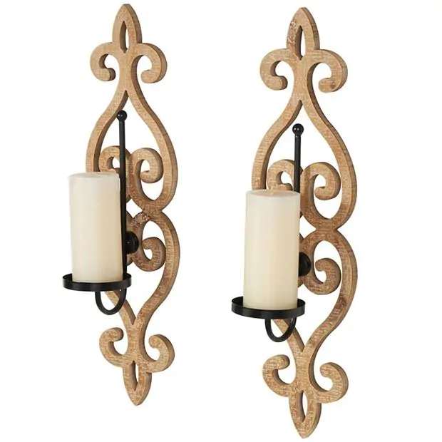 Classic Scroll Candle Wall Sconce Set of 2 Antique Farmhouse