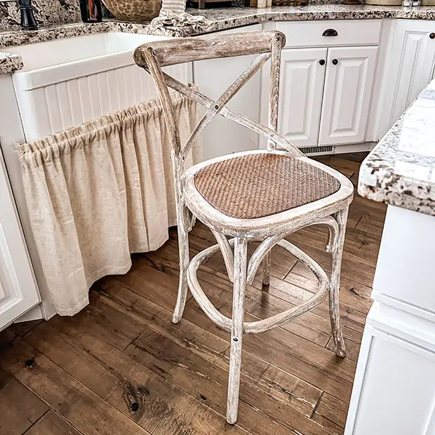 Classic Whitewash Cross Back Stool 24 Inch Set of 2 Antique Farmhouse