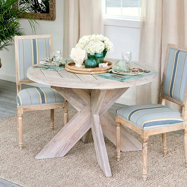 Coastal Cottage Round Teak Table Antique Farmhouse