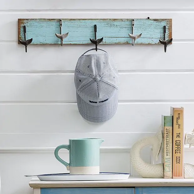 Coastal Whale Tail Hook Rack Antique Farmhouse