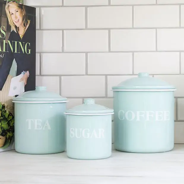 Coffee Tea Sugar Metal Canister Set Antique Farmhouse