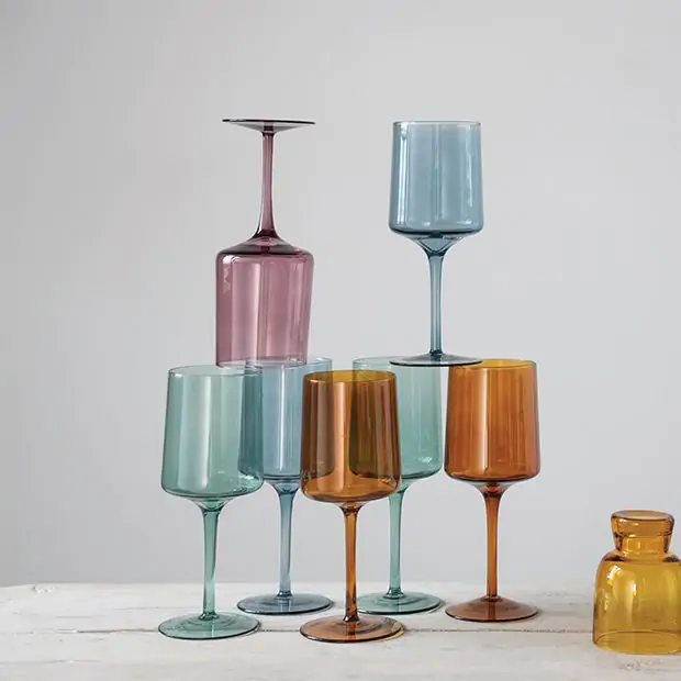 Colorful Tints Stemmed Wine Glass Set of 4 | Antique Farmhouse
