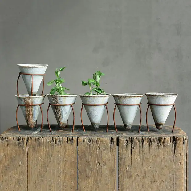 Cone Shaped Tin Flower Pots Antique Farmhouse