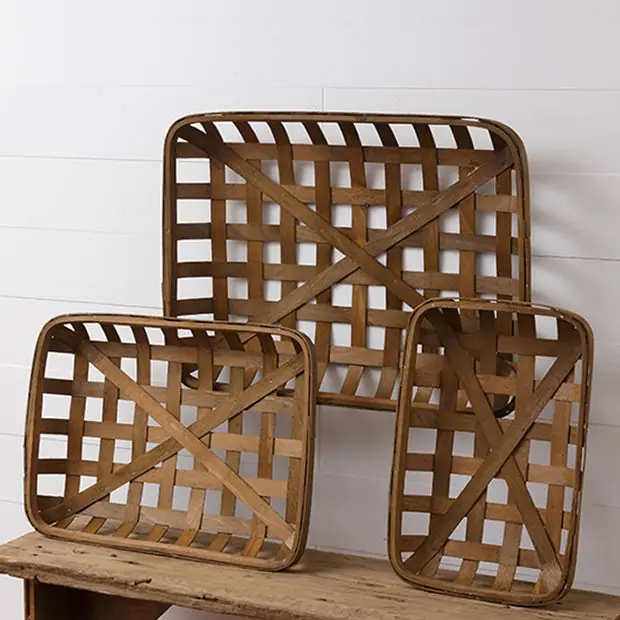 farmhouse tobacco baskets Country Wood Tobacco Basket Set of 3