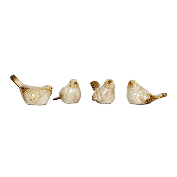 Golden Ceramic Bird Figurines - Set Of 2 Decorative Birds For Home & Garden Decor