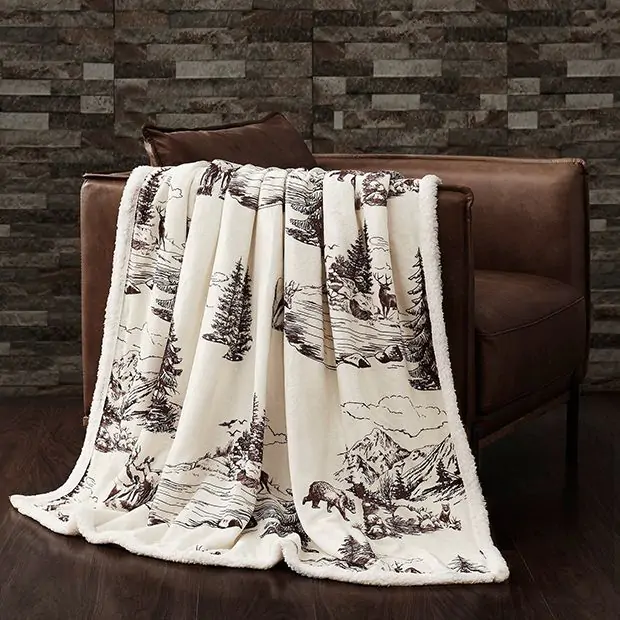 Cozy Woodland Sherpa Throw Blanket Antique Farmhouse