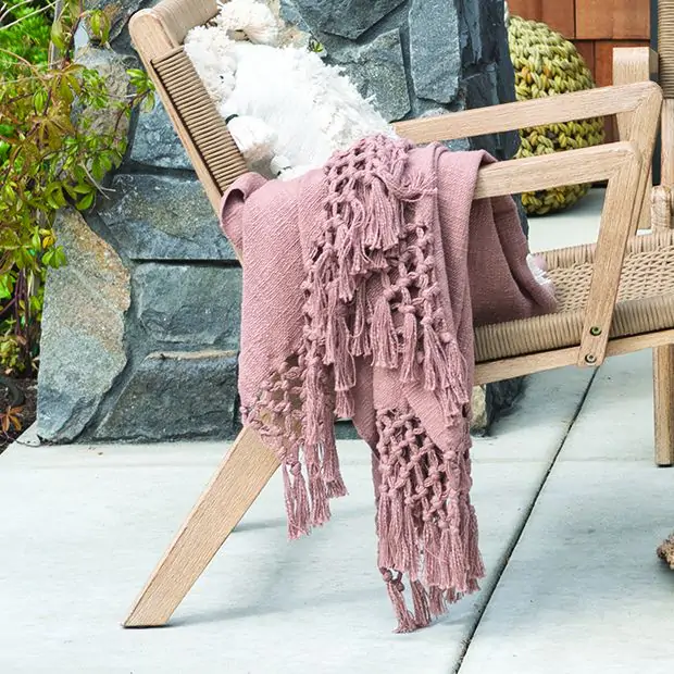 Crochet and Fringe Chic Cotton Throw Blanket Antique Farmhouse