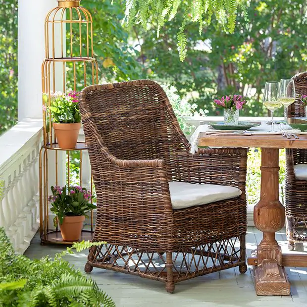 Cushioned Rattan Terrace Chair Antique Farmhouse