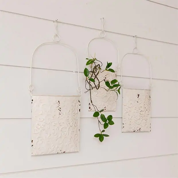 Debossed Floral Metal Wall Pocket Set of 3 | Antique Farmhouse