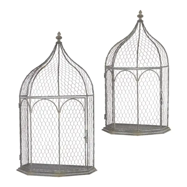 Decorative Simple Iron Bird Cage Set of 2 Antique Farmhouse