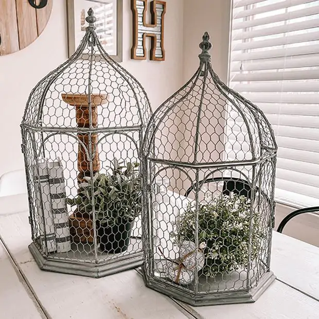 Decorative Simple Iron Bird Cage Set of 2 Antique Farmhouse