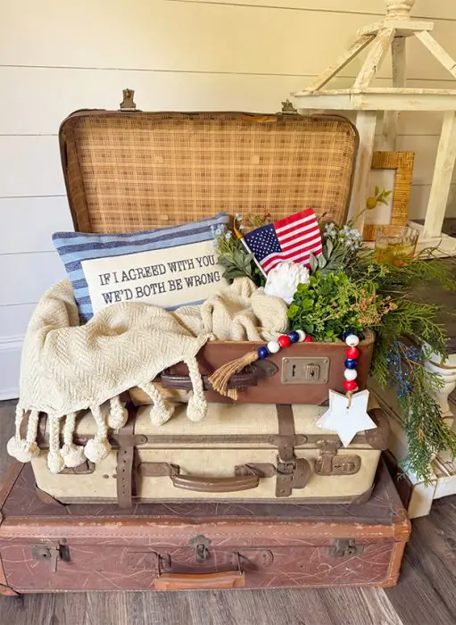 Rustic Suitcase Decorative Vintage Leather Suitcase Antique Farmhouse