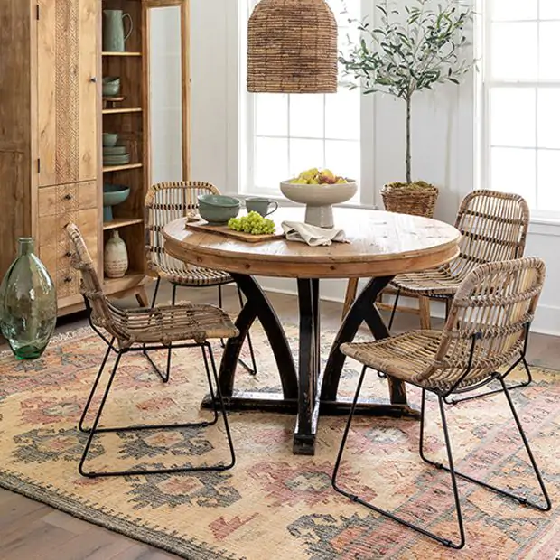 Distressed Base Round Wood Dining Table Antique Farmhouse