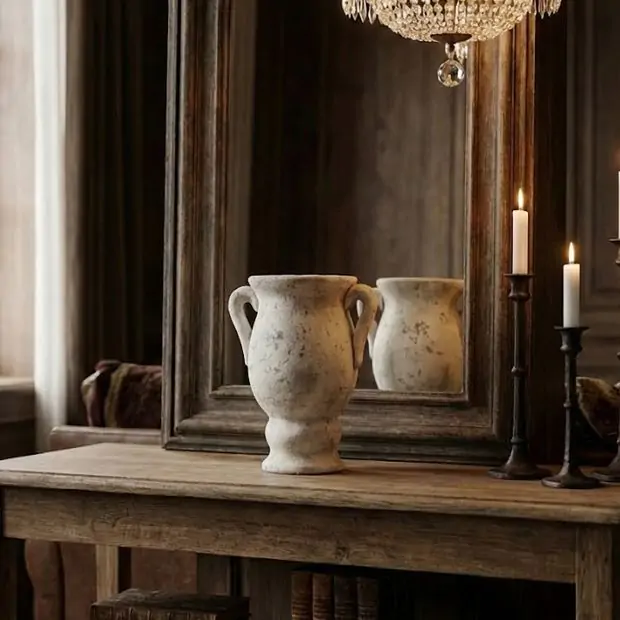 Distressed Cream Amphora Vase with Handles | Antique Farmhouse