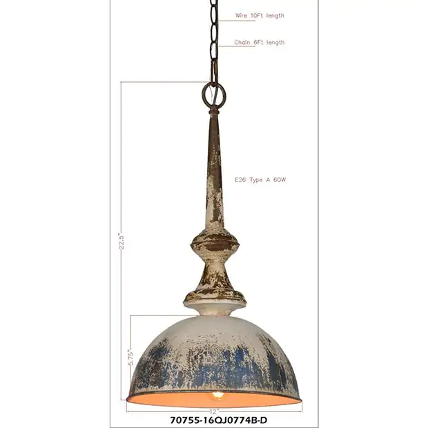 Weathered metal pendant light top