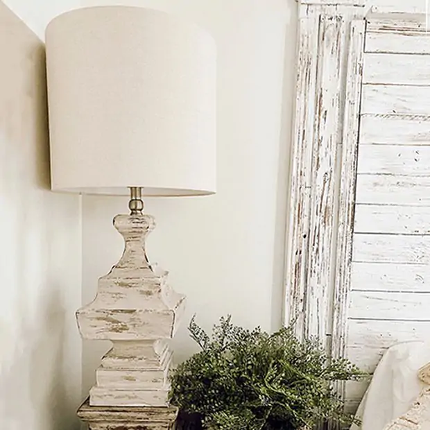 Distressed Table Lamp With Cylinder Shade Antique Farmhouse