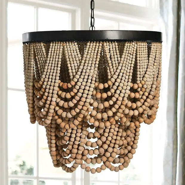 Creative Co op 2 Tier Draped Wood Bead Chandelier