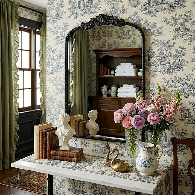 Elegant Black Mirror With Ornate Detail | Antique Farmhouse
