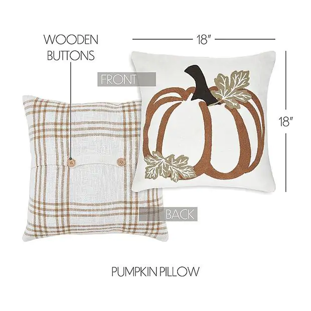 Embroidered Autumn Pumpkin Accent Pillow Antique Farmhouse
