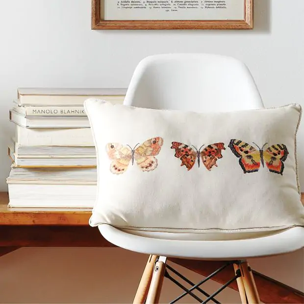 Embroidered Butterfly Lumbar Pillow Antique Farmhouse