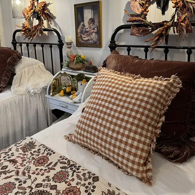 Fall Plaid Fringed Accent Pillow Antique Farmhouse