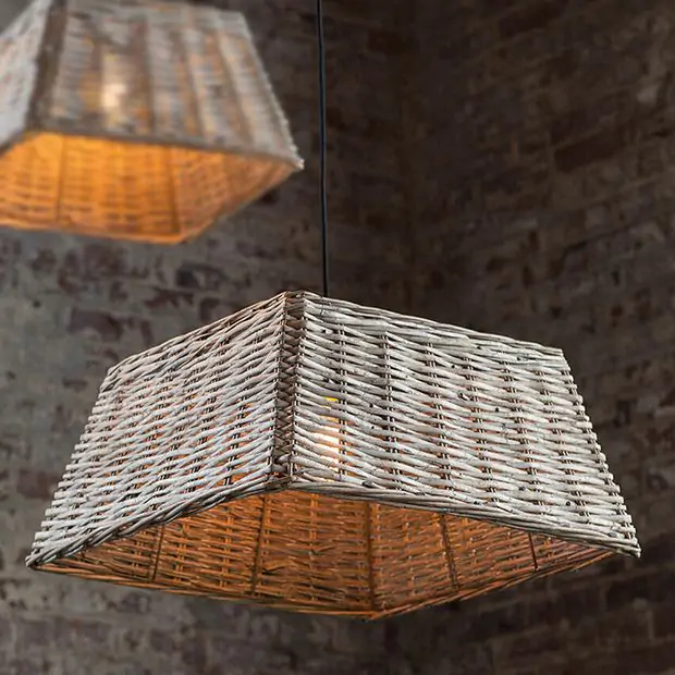 VivaTerra Large Square Handwoven Rattan Pendant Light V2303