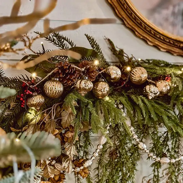 Festive Gold Mercury Glass Garland | Antique Farmhouse