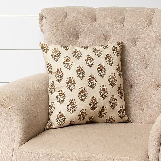 Floral Block Print Accent Pillow Antique Farmhouse