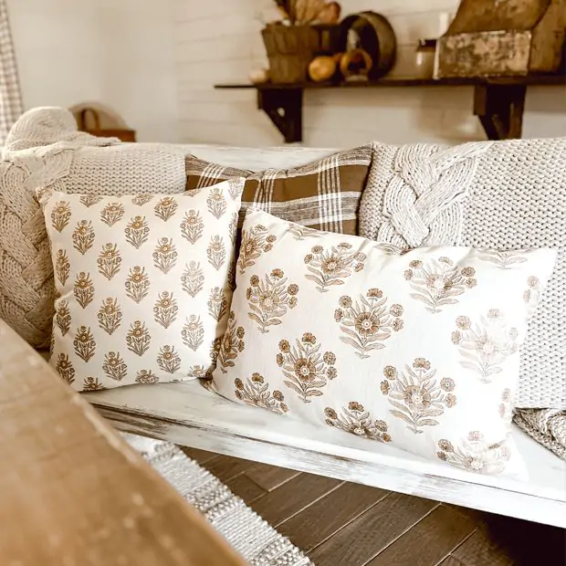 Floral Block Print Accent Pillow Antique Farmhouse