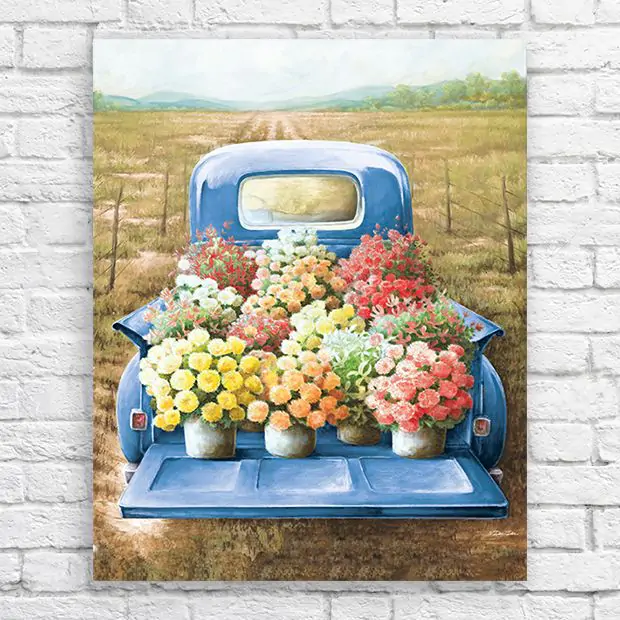 Flower Truck Canvas Wall Art | Antique Farmhouse
