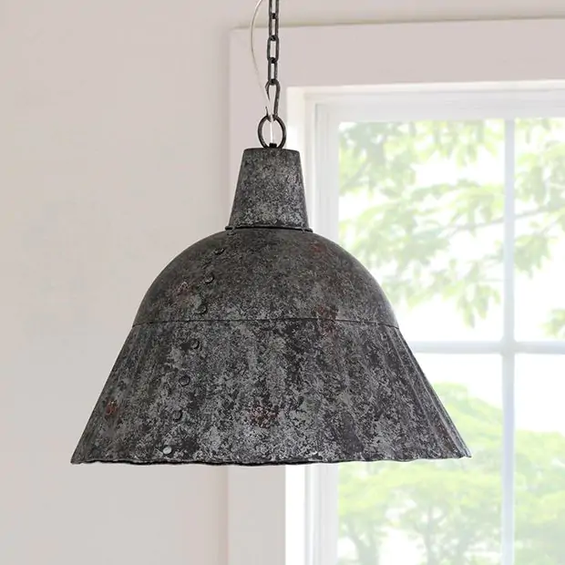Fluted Galvanized Pendant Light Fixture Antique Farmhouse