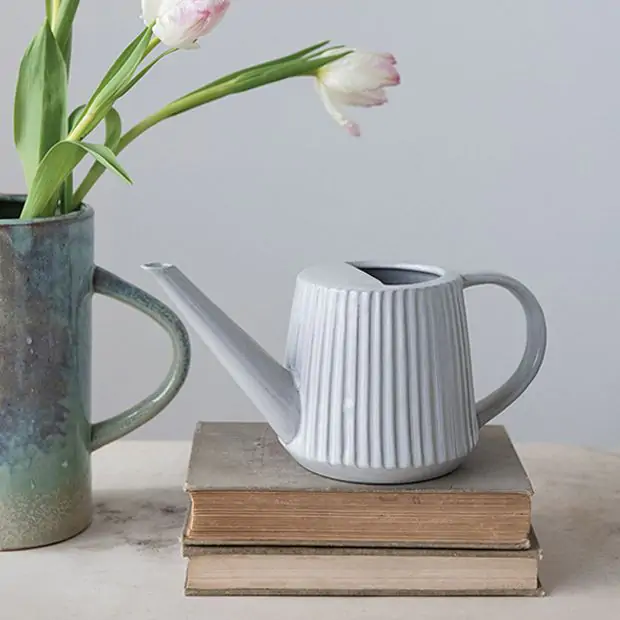 Fluted Stoneware Decorative Watering Can | Antique Farmhouse
