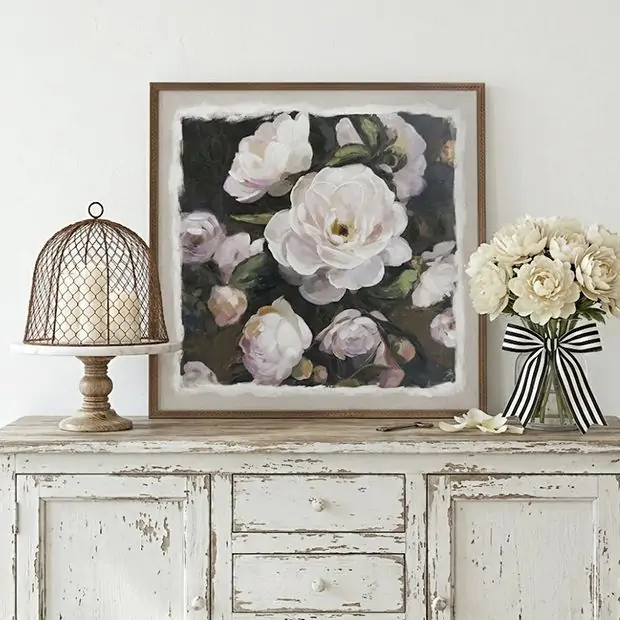 Framed White Rose Canvas Wall Art | Antique Farmhouse