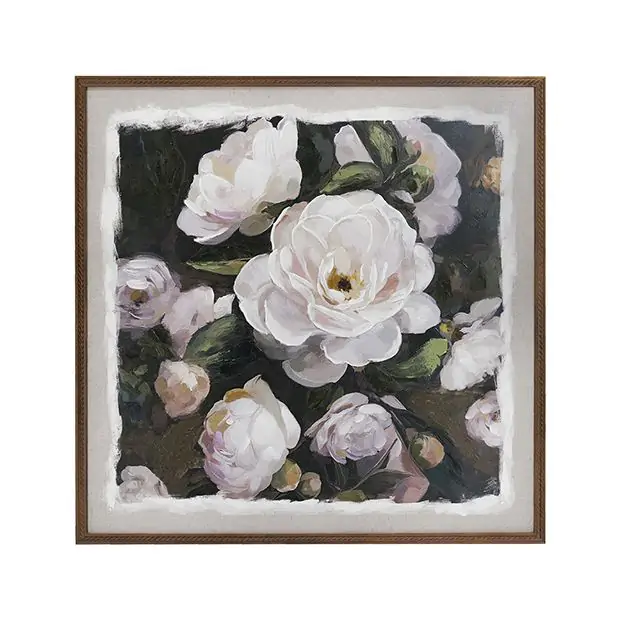 Framed White Rose Canvas Wall Art | Antique Farmhouse