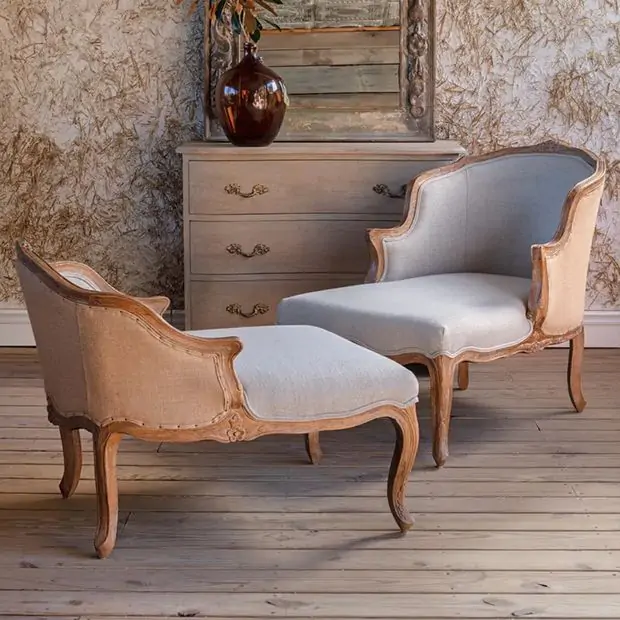 French Inspired Chaise Lounge Set of 2 Antique Farmhouse