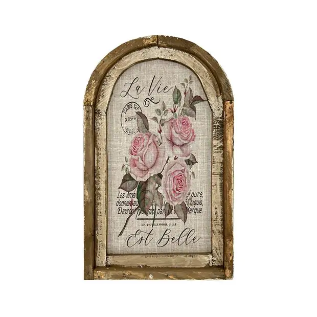 French Pink Rose Framed Linen Wall Art | Antique Farmhouse