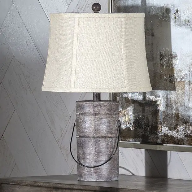 Galvanized Metal Farm Pail Table Lamp Antique Farmhouse