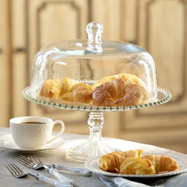 Glass Domed Pedestal Cake Stand Antique Farmhouse