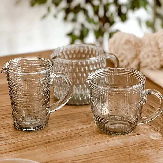 Glass Patterned Pouring Cups Set of 3 | Antique Farmhouse