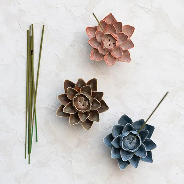 Glazed Flower Incense Holder Set of 3 | Antique Farmhouse