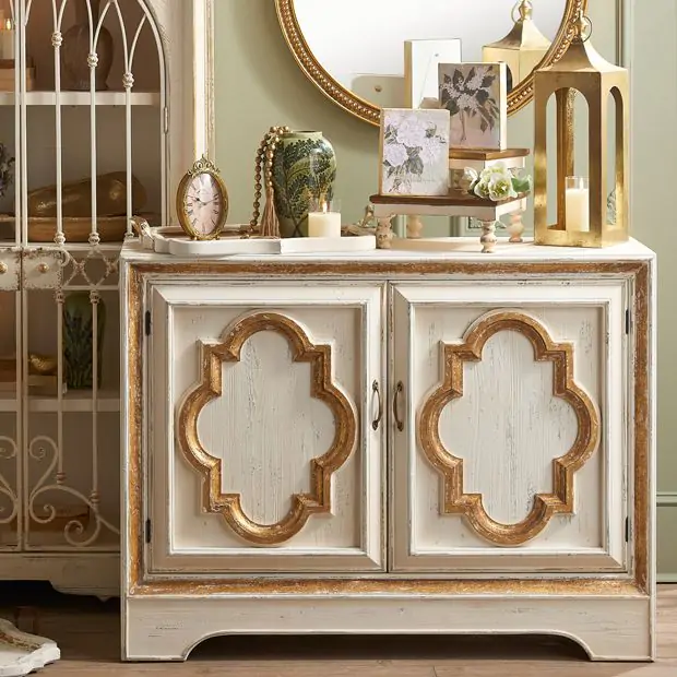 Gold Accent Storage Cabinet Antique Farmhouse