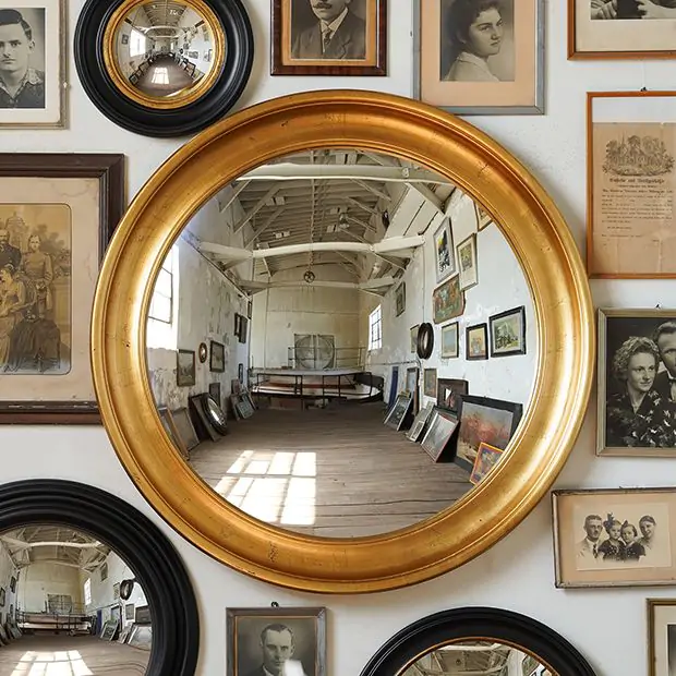 Golden Round Convex Wall Mirror | Antique Farmhouse