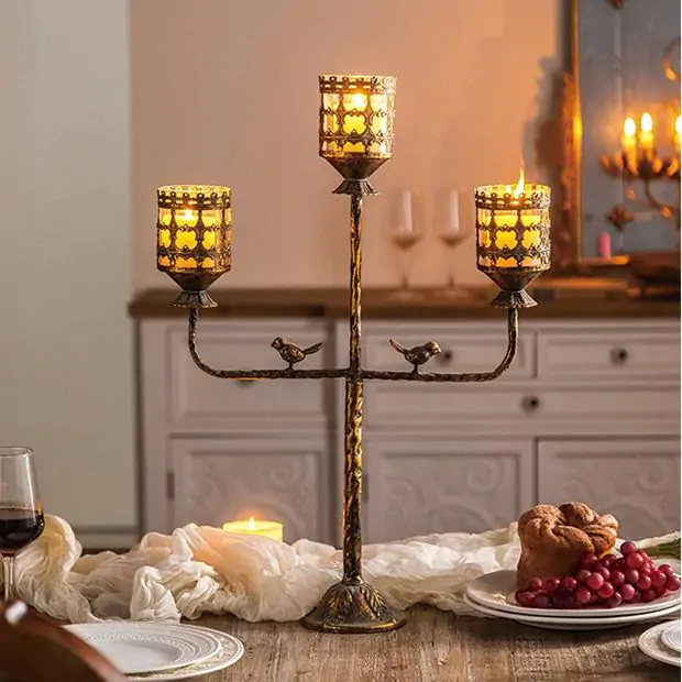 Gothic Ornate 3 Arm Candle Holder | Antique Farmhouse display picture 1