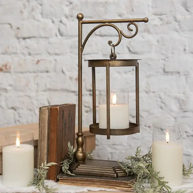 Hanging Candle Lantern on Stand Antique Farmhouse