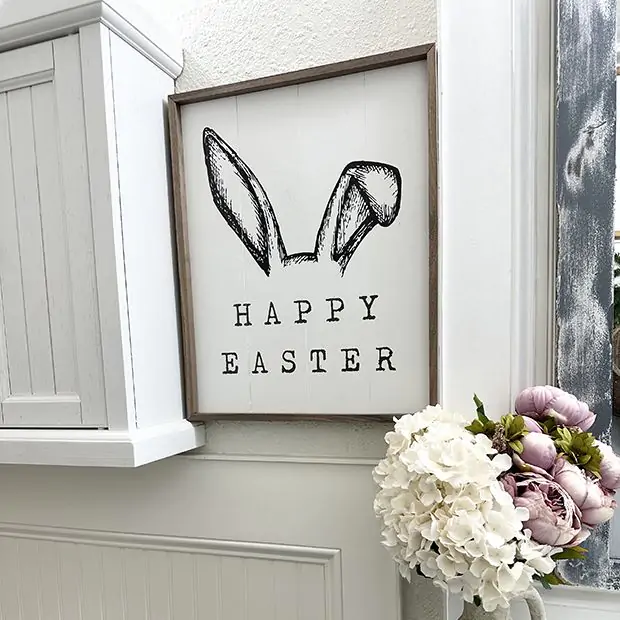 Happy Easter Ears White Wall Art Antique Farmhouse
