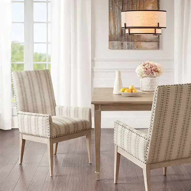 High Back Upholstered Dining Chair Set of 2 Antique Farmhouse