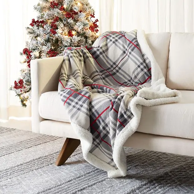 Holiday Plaid Sherpa Throw Blanket Antique Farmhouse