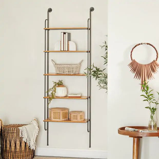 Industrial wood and metal shelves hotsell