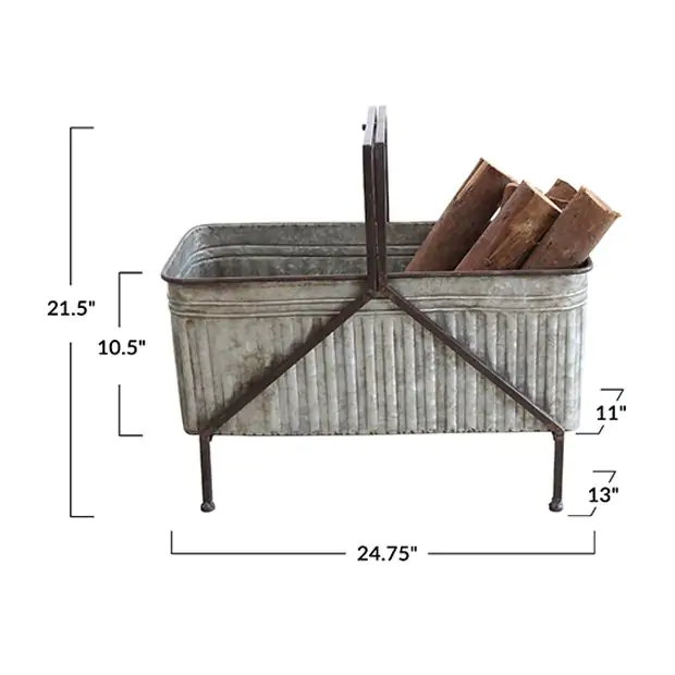 Iron Bucket Metal Firewood Holder Antique Farmhouse