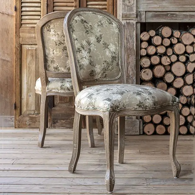 Ivy Print Oak Dining Chair Antique Farmhouse
